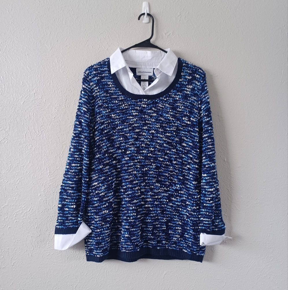 Alfred Dunner Collared Pullover Soft Knit Sweater Long Sleeve Top